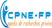 Agents de recherches privés CPNE-FP - Logo officiel. Logo CPNE-FP, agents de recherches privés. Emblème bleu dynamique montrant une figure humaine stylisée.
