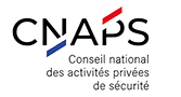 CNAPS | Conseil national des activités privées de sécurité Logo du CNAPS : Conseil national des activités privées de sécurité. Acronyme noir avec les couleurs bleu et rouge du drapeau.