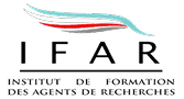 IFAR : Institut de Formation des Agents de Recherches Logo IFAR (Institut de Formation des Agents de Recherches) avec un emblème stylisé tricolore (bleu, blanc, rouge) et gris.